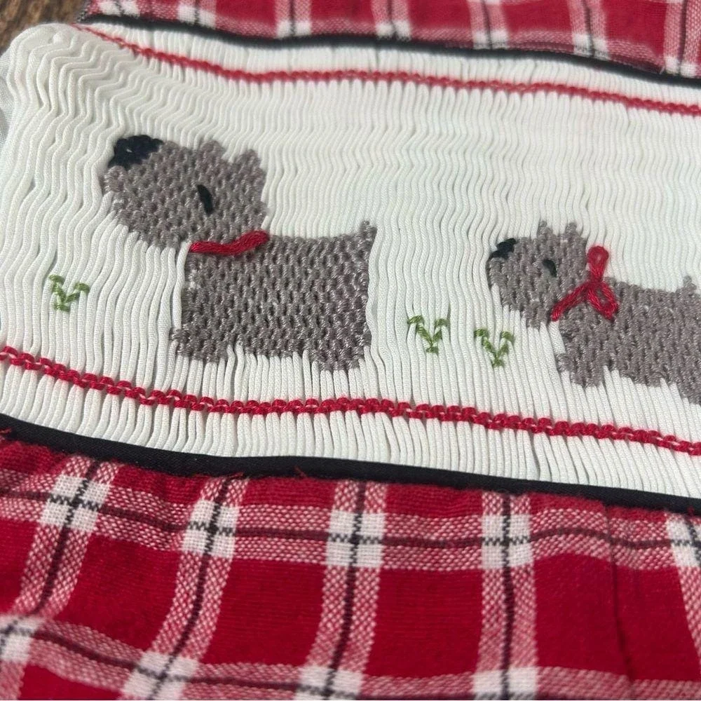 Hand Smocked Baby Romper 3 Months Scottie Dog Plaid Handmade Lined Vintage
